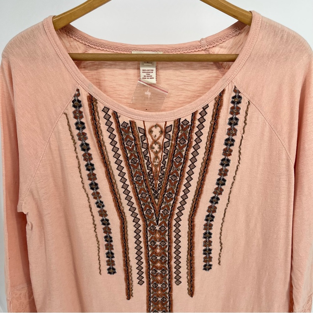 Sundance Womens Embroidered Beaded Top Size L Peach Lace Detail Boho - Picture 2 of 10
